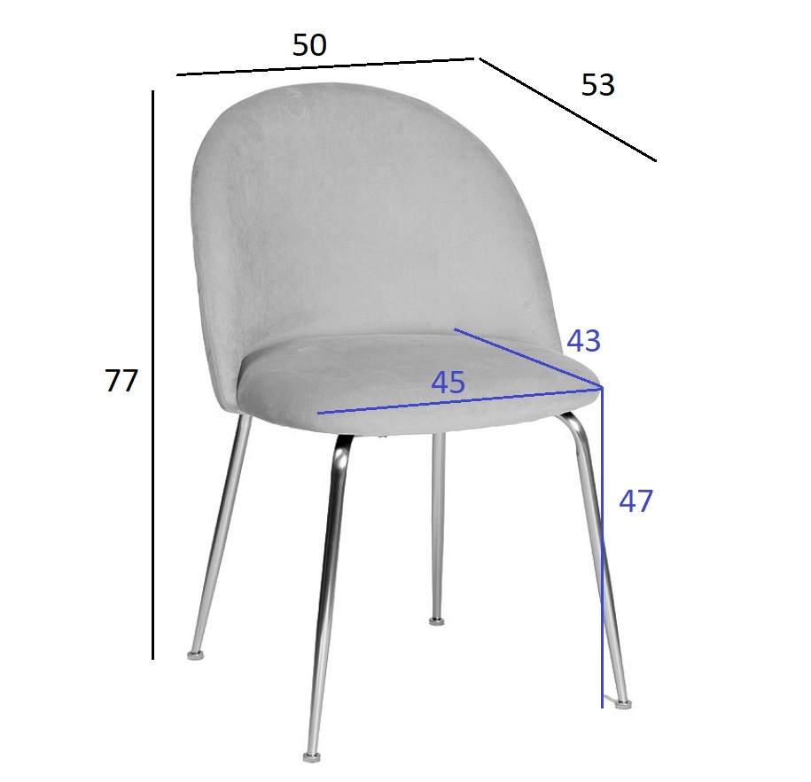 30C-301-1S GRE Стул велюр серый, хром. ножки 50*53*77см