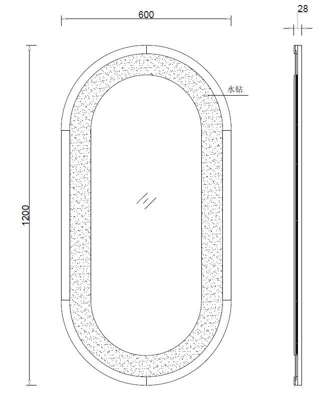 KFG152 Зеркало овальное в раме из кристаллов 60*120см