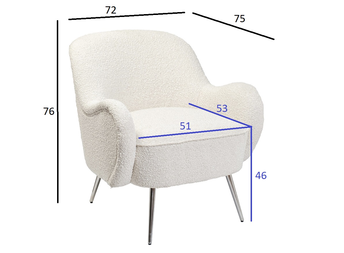 48MY-2688 CRE SL Кресло букле кремовое 72*75*76см мет.ножки
