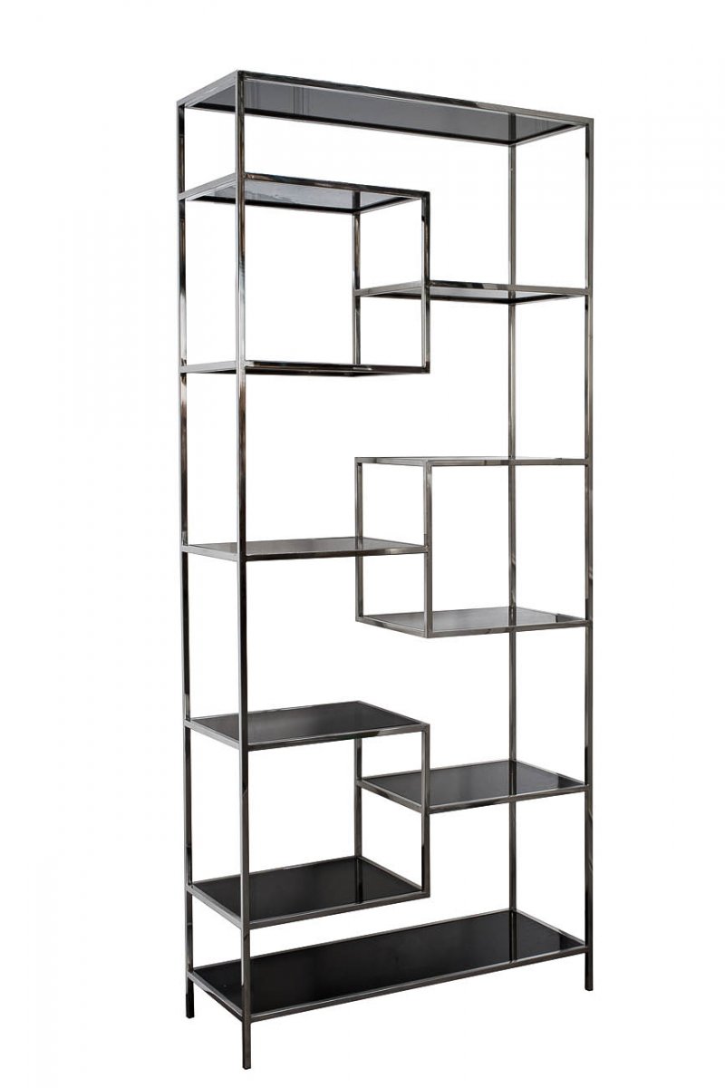 Стеллаж Garda Decor с черным стеклом (хром) 46AS-SH1408-SILVER