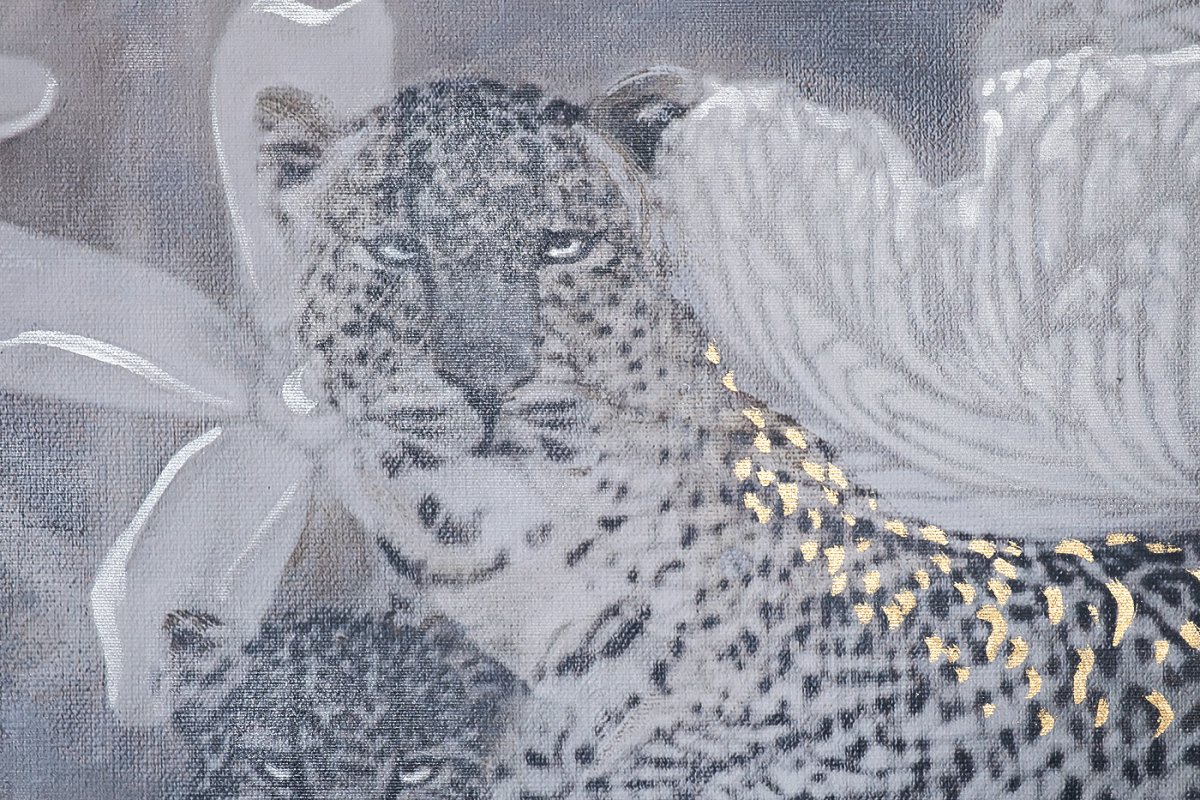 89VOR-AFRICA LEOPARD  Холст "Африка леопард" 100*100 см, багет золото, зол.поталь