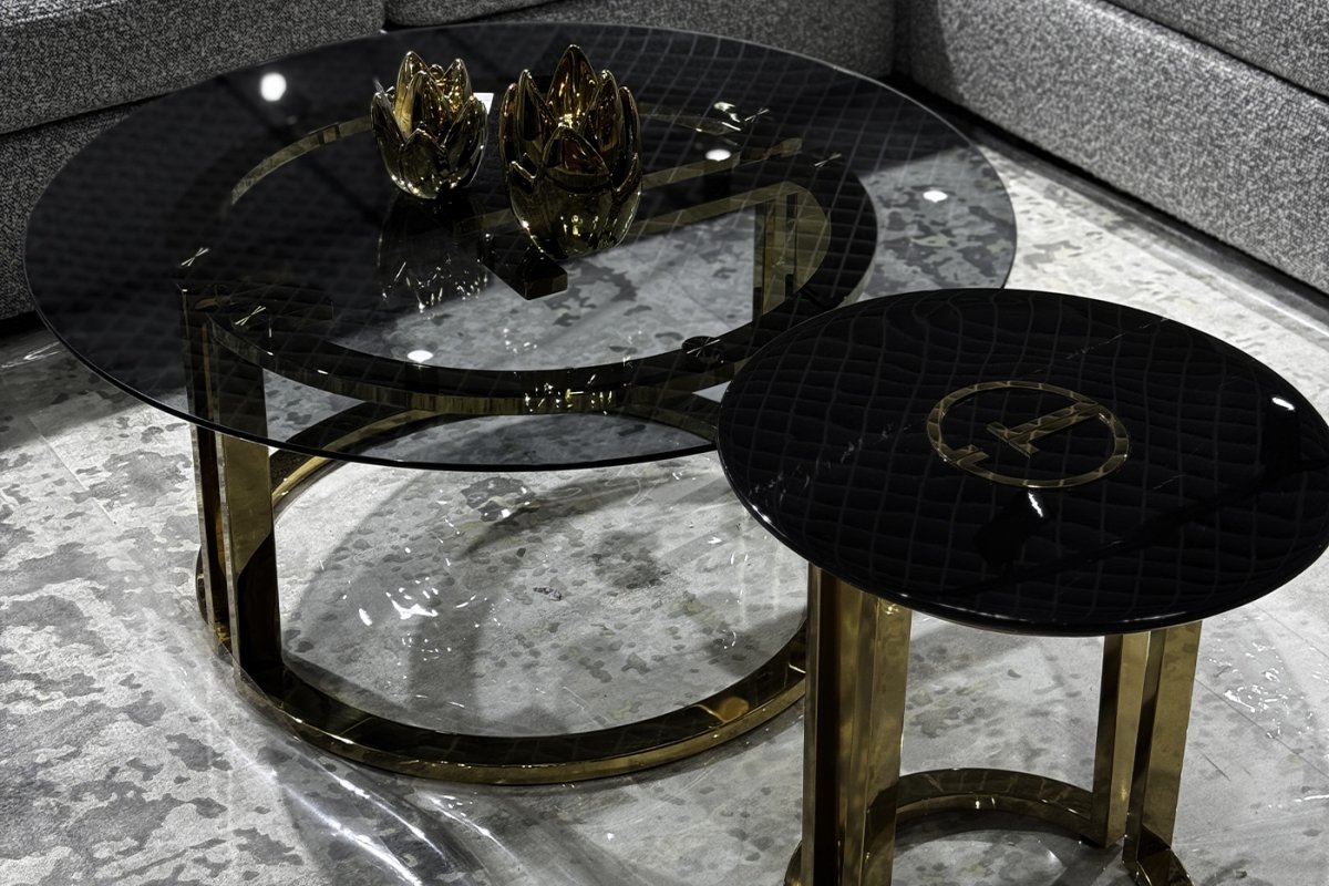 GD-ET002 Стол журнальный D'Oro Garda Decor черный мрам. d50*50см