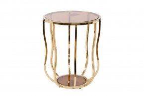 13RXET4036-GOLD Стол журнальный стекло коричн./золото d50*60см