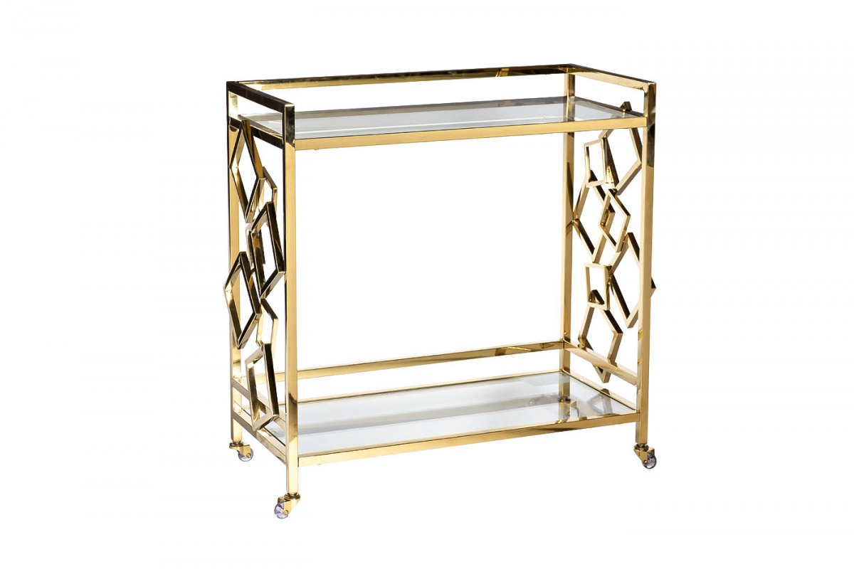 GY-CRT8164GOLD Стол-тележка сервировочн ст.прозр/золото 80*40*83